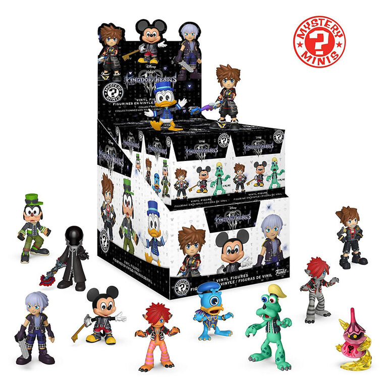 Figurines miniatures  Mystery Minis  Kingdom of Hearts de Funko - 1 personnages de la collection Mystery  sélectionnés au hasard réunis dans une même boîte.