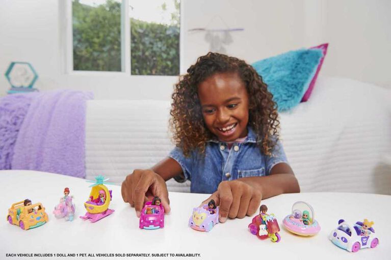 Polly Pocket Micro-poupée, véhicule à 3roues en métal, mini-licorne