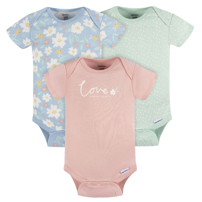 Gerber Childrenswear - 3-Pack Baby Flowers Short Sleeve Onesies Bodysuit