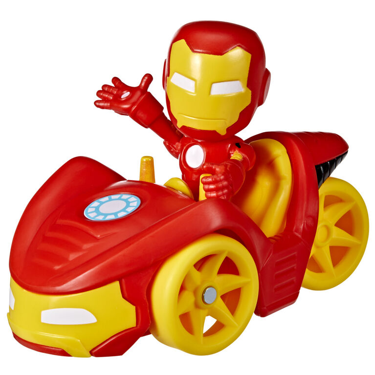 Marvel Spidey and His Amazing Friends Iron Man Action Figure and Iron Racer Vehicle, Iron Man Toy