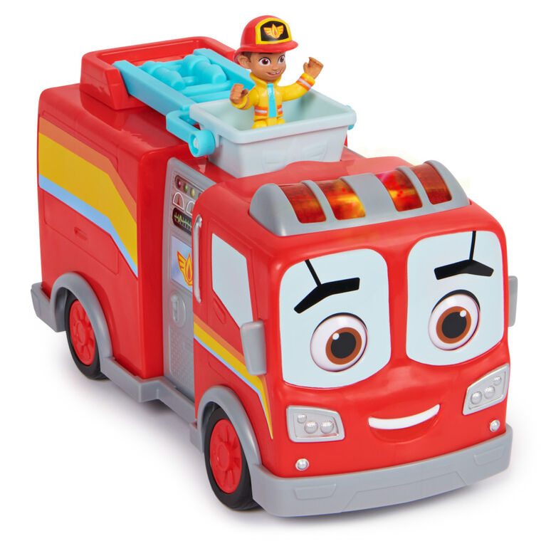 Disney Junior Firebuds, Bo and Flash Rescue Adventure Fire Truck with VROOMLINK, Lights, Sounds, Movements Kids Toys