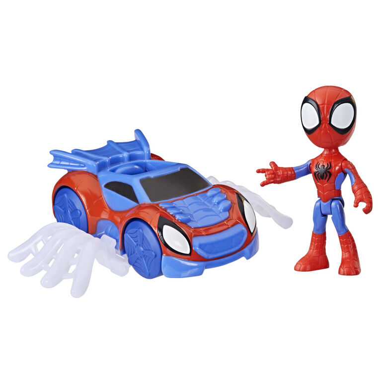 Marvel Spidey et ses Amis Extraordinaires, coffret Arachno-bolide de Spidey, figurine Spidey avec véhicule et accessoire, jouets préscolaires