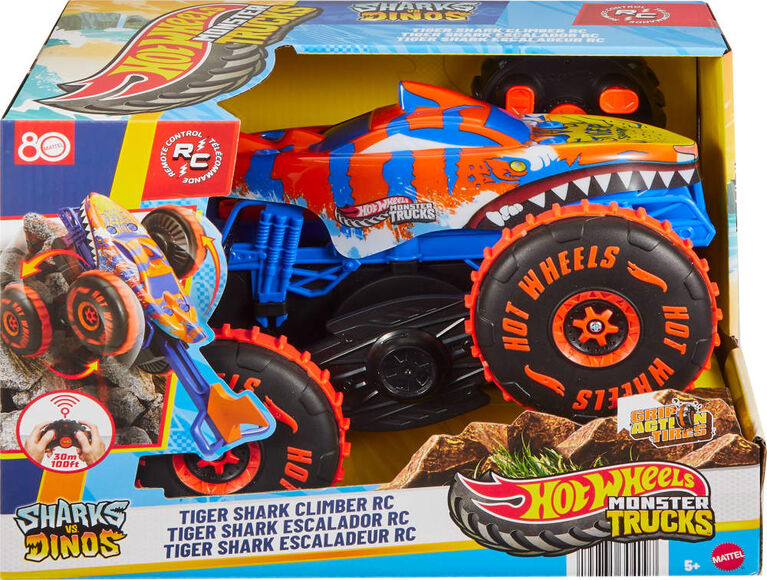 Hot Wheels Monster Trucks-V&eacute;hicule Tiger Shark Escaladeur-&agrave; piles