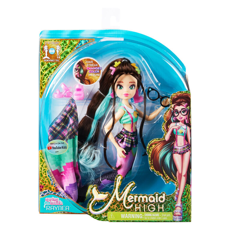 Mermaid High, Spring Break Raynea Mermaid Doll and Accessories with Removable Tail and Color Change Hair Streak
