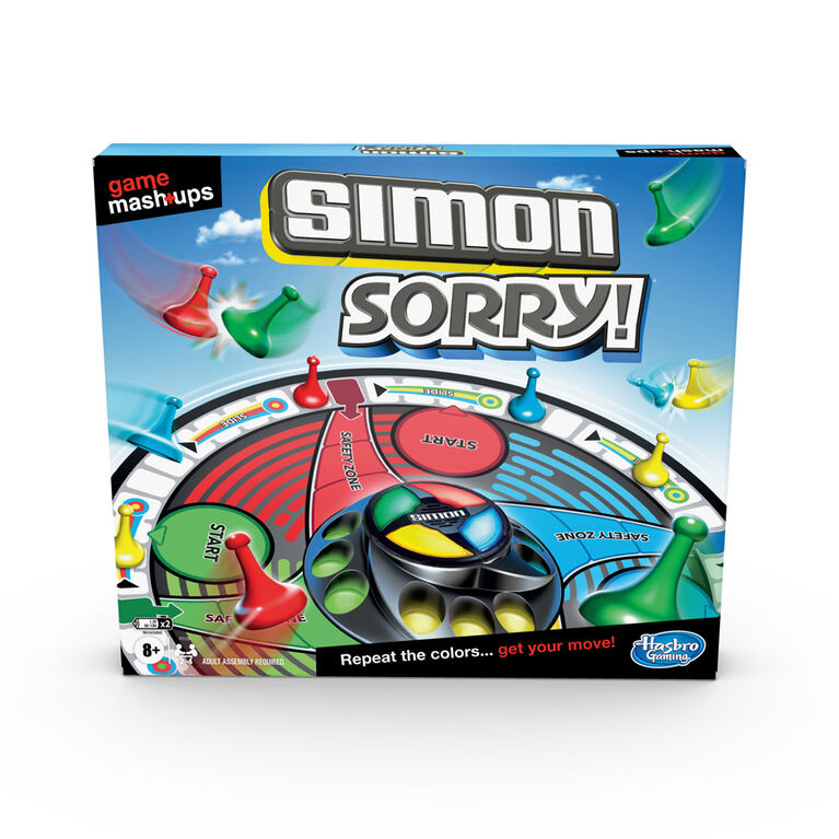 Deux grands jeux réunis, Simon et Sorry!, pour enfants, combinaison d'éléments de 2 jeux classiques - Édition anglaise - Notre exclusivité