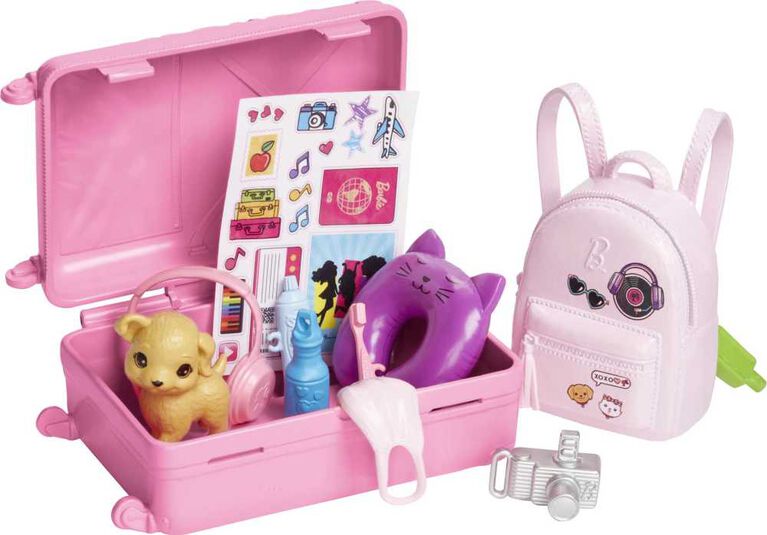 Barbie Doll and Accessories, Malibu Travel Set with Puppy and 10