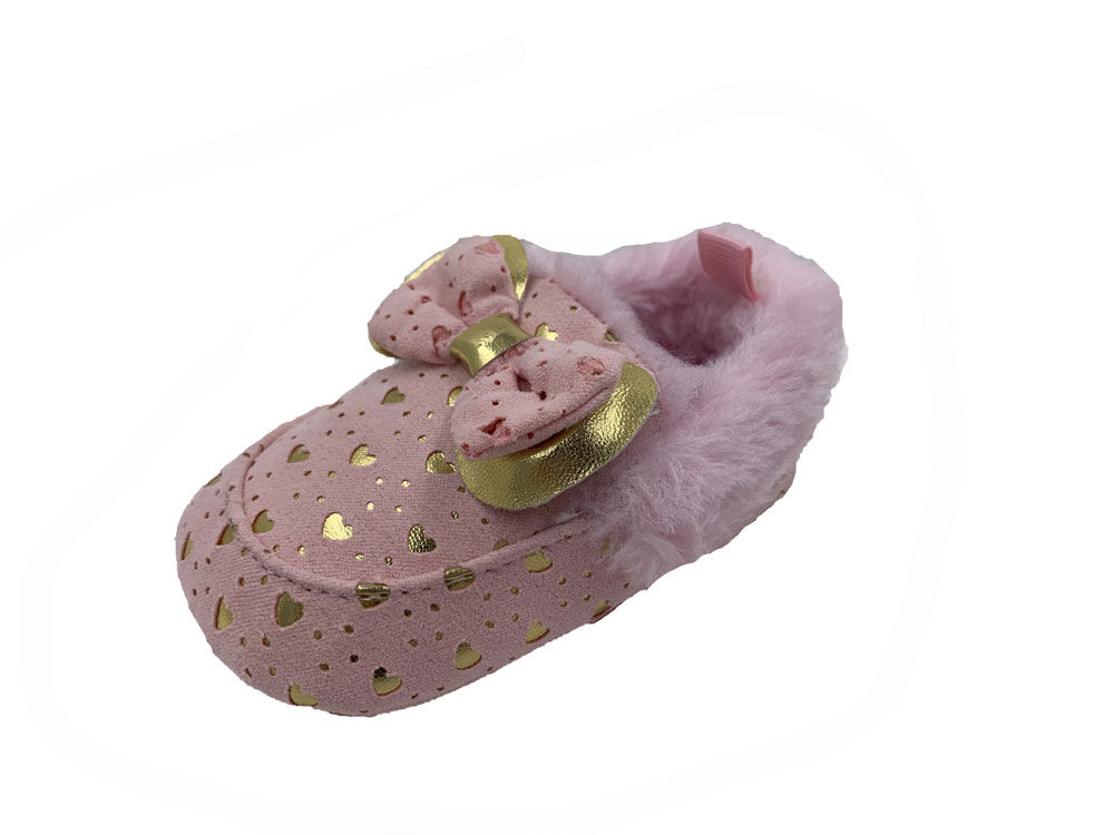 First Steps Pink Faux Suede Girls Slippers with Gold Hearts Size 3 6 9 months Toys R Us Canada