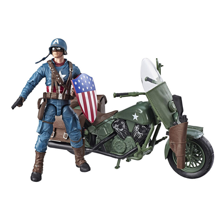 Marvel Legends Series - Captain America à collectionner avec moto, bouclier et casque