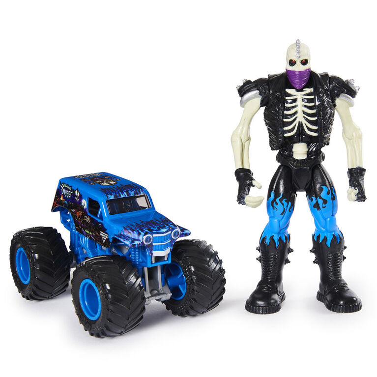 Monster Jam, Coffret Monster truck Son-uva Digger à l'échelle 1:64 officiel et figurine articulée Scrap Creatures de 12,7 cm