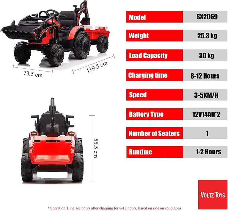 3 en 1 Tracteur pour Enfant avec 6 Roues Jouet Pelle Remorque