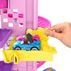 Hot Wheels RacerVerse Barbie Spiral Race Track Set with Barbie "Malibu" & Barbie "Brooklyn" Toy Cars