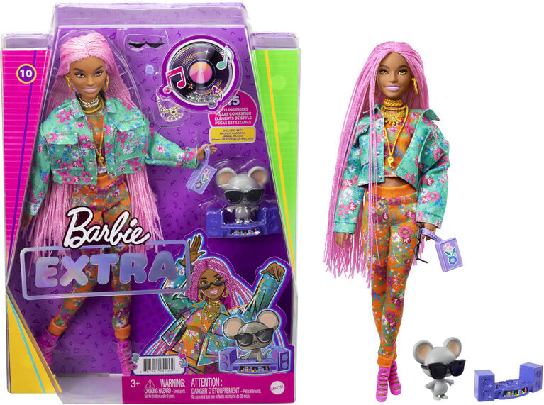 Barbie Extra Doll #10 in Floral-Print Jacket with DJ Mouse Pet