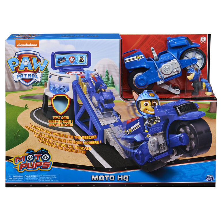 PAW Patrol, Moto Pups Moto HQ Playset with Sounds and Exclusive Chase Figure and Motorcycle Vehicle