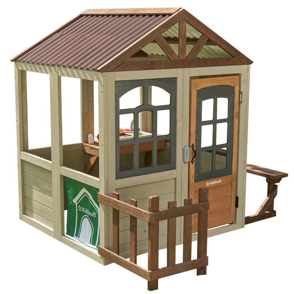 KidKraft Pioneer Cottage Wooden Playhouse with Doorbell and 13 Pieces