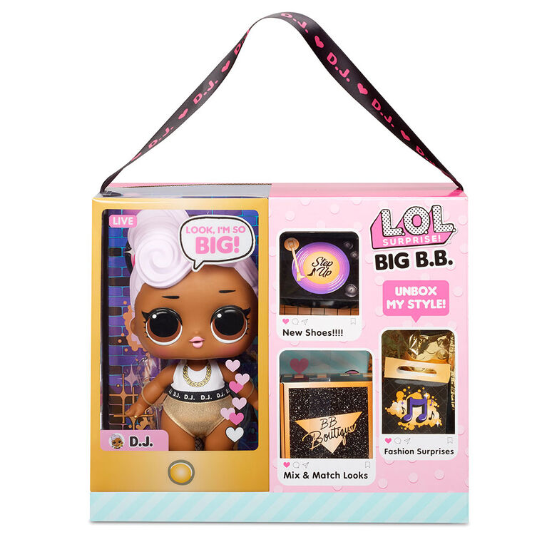 L.O.L. Surprise! Big B.B. (Big Baby) D.J. - Grande poupée de 11 po, articles mode à déballer, chaussures, accessoires, inclut un bureau, un fauteuil et une toile de fond