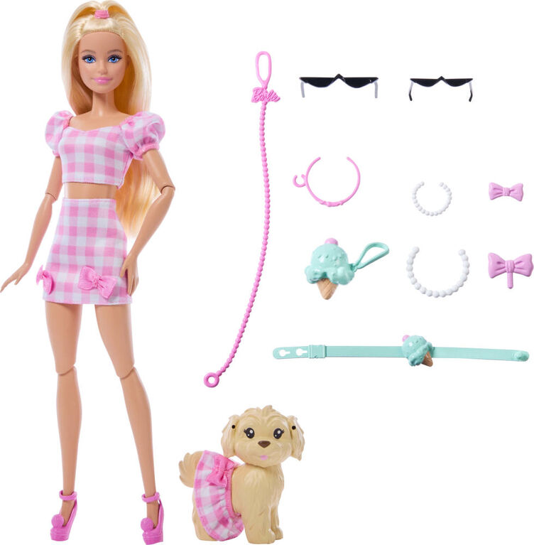 Barbie Twinning Looks Fashion Doll with Pet Dog, Matching Pink Clothes & Accessories, Blonde