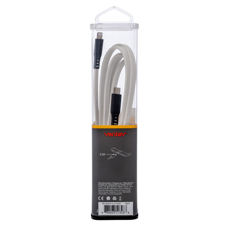 Ventev Câble de Charge/Sync Flat USB-C vers Lightning 6ft Blanc