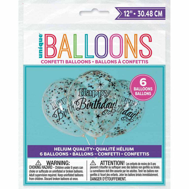 6 Ballons En Latex Clairs D`Anniversaire Scintillants Avec Confettis 12 ``- Pré-Remplis - Édition anglaise