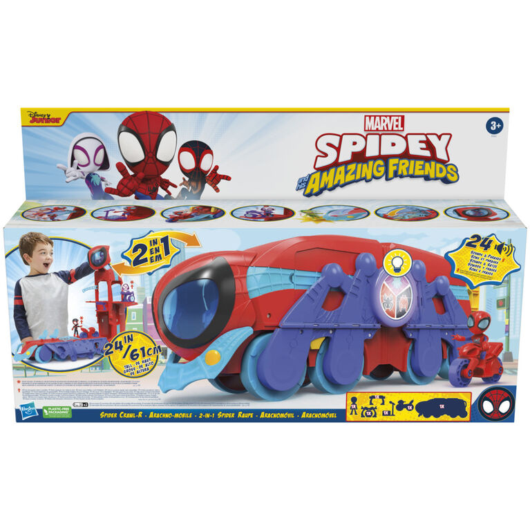Marvel Spidey and His Amazing Friends Spider Crawl-R 2-in-1 Headquarters Playset, Preschool Toy with 2 Modes, Lights, Sounds
