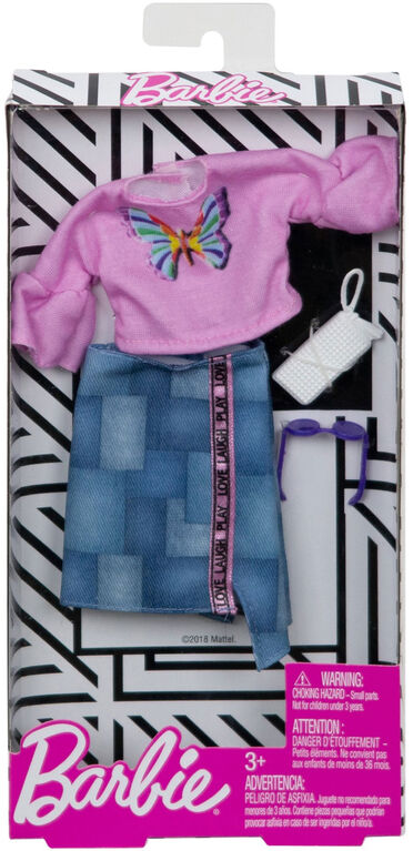 Barbie Fashions Pack, Pink Butterfly Top With Denim Skirt