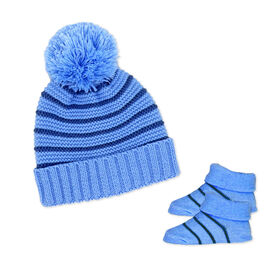 Baby Mode Blue Knit Hat & Bootie Set 0-6M