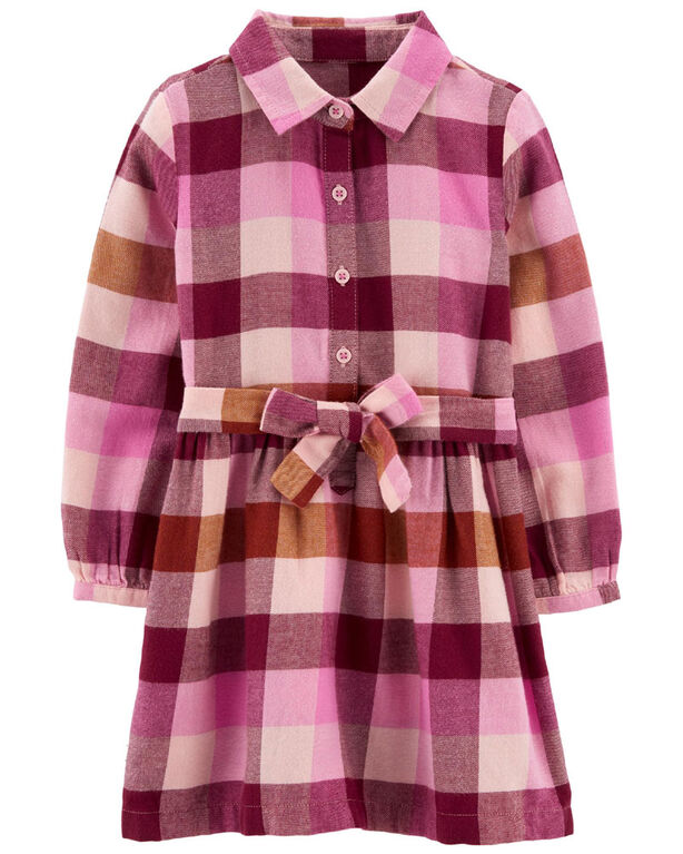 Robe chemise en flanelle de coton à motif écossais rose Carter’s 5T