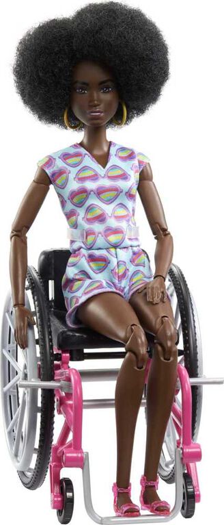 Barbie Fashionistas Doll #194 with Wheelchair & Ramp, Curly Brown Hair, Romper & Accessories