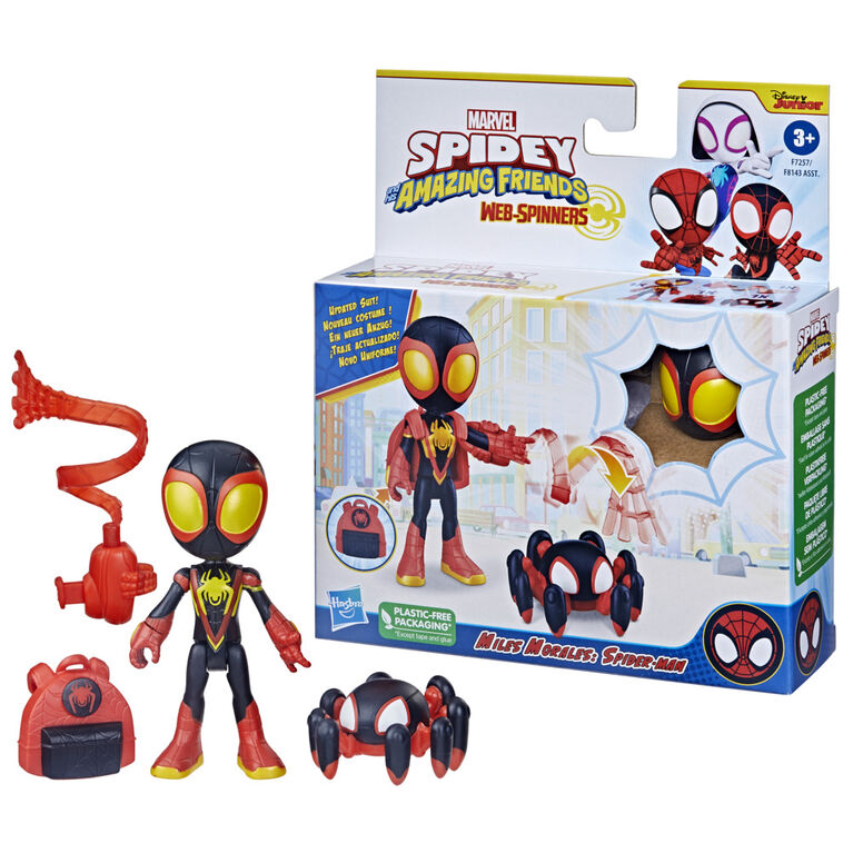 Marvel Spidey et ses Amis Extraordinaires Web-Spinners, figurine Miles Morales Spider-Man, accessoire à toile rotative