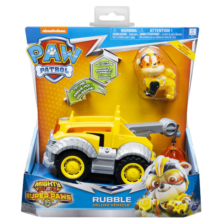  PAW Patrol, Mighty Pups Super PAWs, Véhicule de luxe de Ruben avec effets sonores et lumineux 