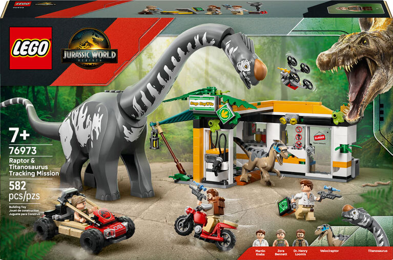 LEGO Jurassic World Raptor & Titanosaurus Tracking Mission Kids Toy for Boys & Girls, Ages 7+ -76973