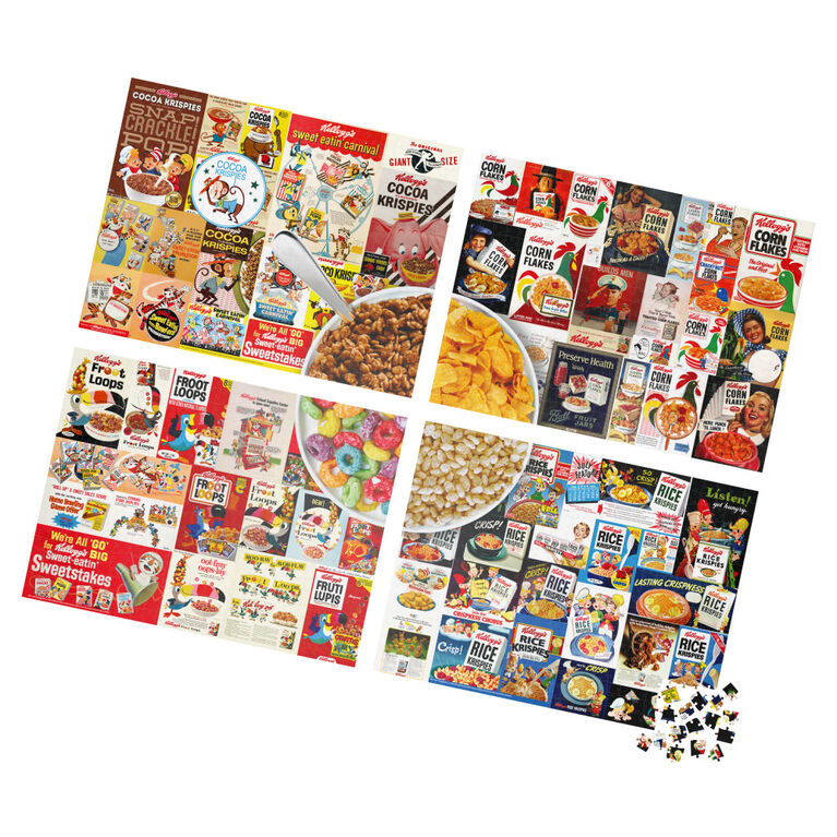 Kellogg's, Coffret de 4 puzzles, 500 pièces qui se combinent pour former un méga puzzle : Cocoa Krispies, Corn Flakes, Fruit Loops, Rice Krispies