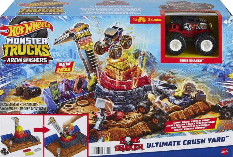 Hot Wheels Monster Trucks Arena Smashers Bone Shaker Ultimate Crush Yard Playset