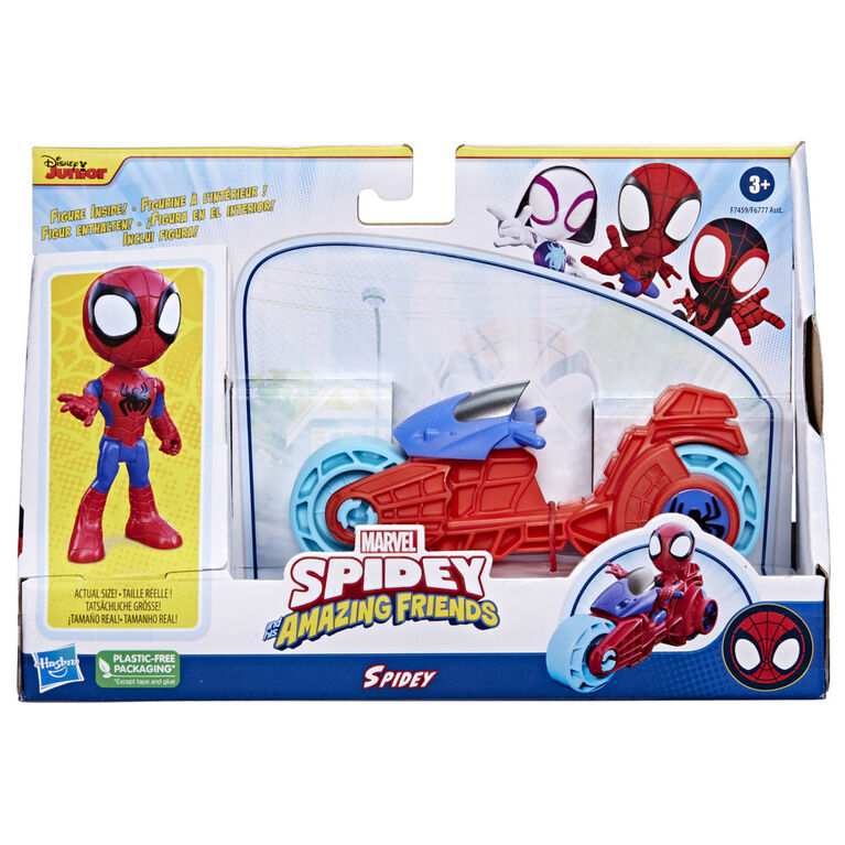Marvel Spidey and His Amazing Friends, Spidey Action Figure, Toy Motorcycle