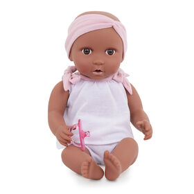 Babi Poupée (teint foncé) - Yeux bruns et bandeau rose Poupée nouveau-née de 36 cm avec tenues 2 pièces