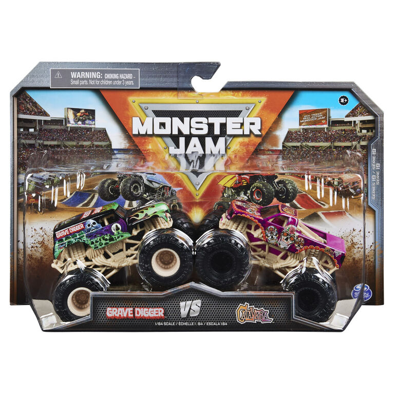 Monster Jam, Official Grave Digger Vs. Calavera Die-Cast Monster Trucks, 1:64 Scale, Kids Toys for Boys Ages 3 and up
