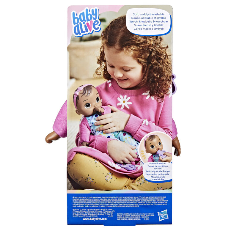 Baby Alive Soft 'n Cute Doll, Brown Hair, 11-Inch First Baby Doll Toy, Washable Soft Doll, Teether Accessory