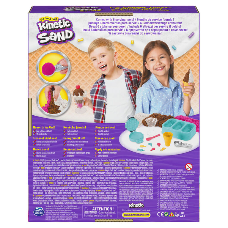 Kinetic Sand Scents, Coffret Ice Cream Treats contenant 3 couleurs de sable parfumé entièrement naturel et 6 outils de service