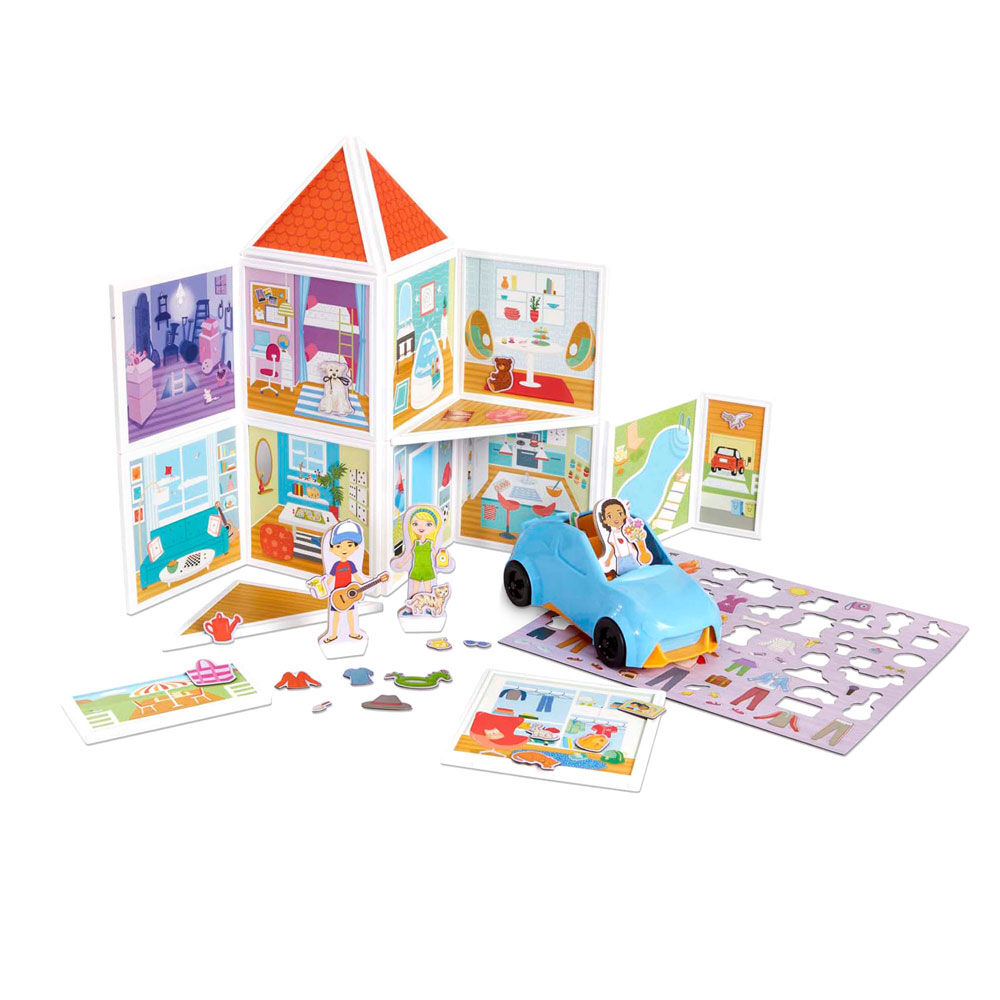 Melissa Doug Magnetivity Magnetic Tiles Building Play Set Our House with Vehicle