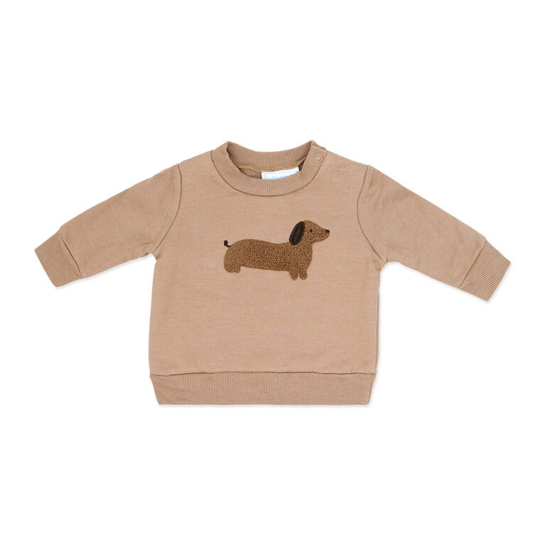 Baby Mode 3 Piece Fleece Jogger Set:Brown Dog