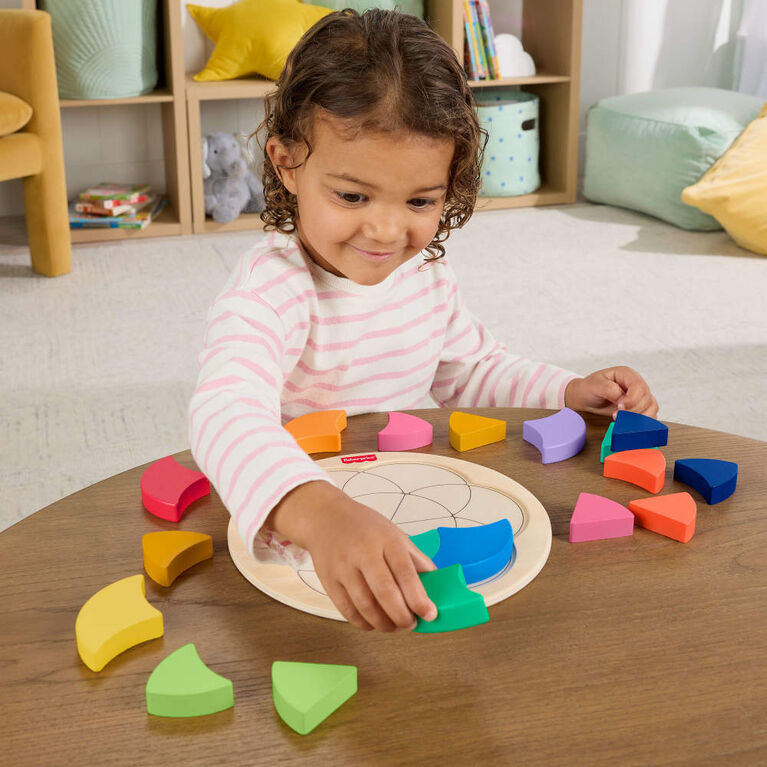 Fisher-Price Wooden Color Wheel Puzzle, Shape-Sorting Play for Preschool Kids, 19 Wood Pieces