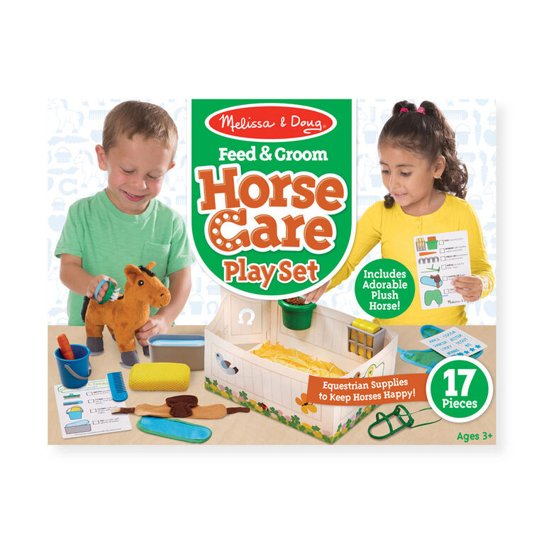 Melissa & Doug Feed & Groom Horse Care Play Set With Plush Stuffed Animal (23 pcs)