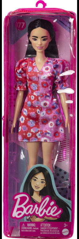 Poupée Barbie Fashionistas n°177 avec Robe Color Block à Fleurs et Manches Bouffantes