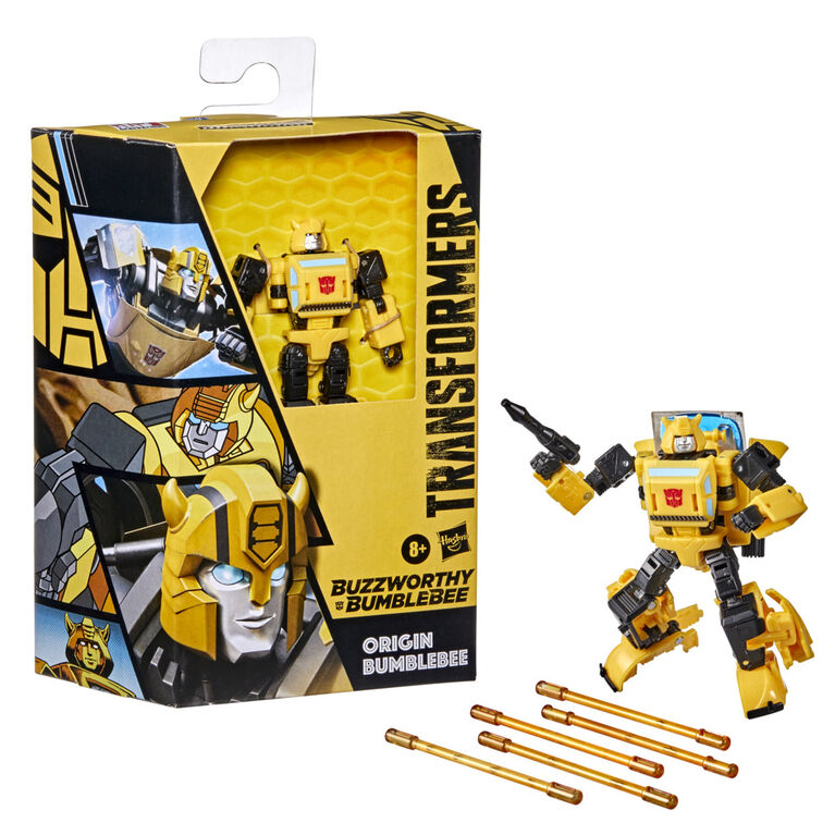 Transformers trilogie War for Cybertron Buzzworthy Bumblebee, figurine Origin Bumblebee classe Deluxe de 14 cm - Notre exclusivité