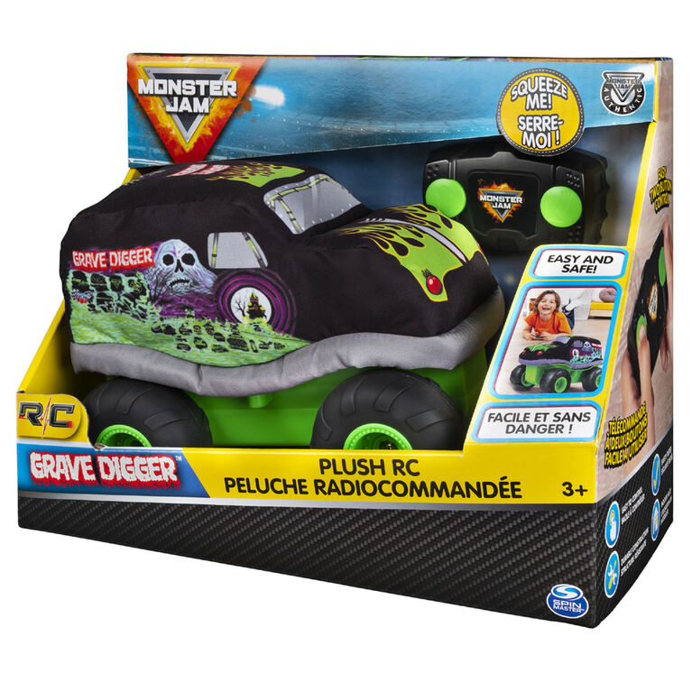 Monster Jam, Peluche monster truck radiocommandée bidirectionnelle avec corps souple Grave Digger officiel