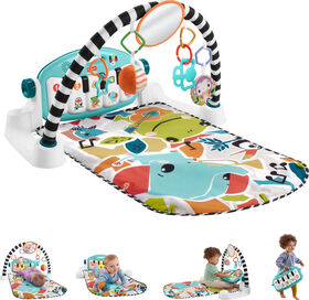 Fisher-Price Glow and Grow Kick & Play Piano Gym Baby Playmat with Musical Learning Toy, Blue English Edition