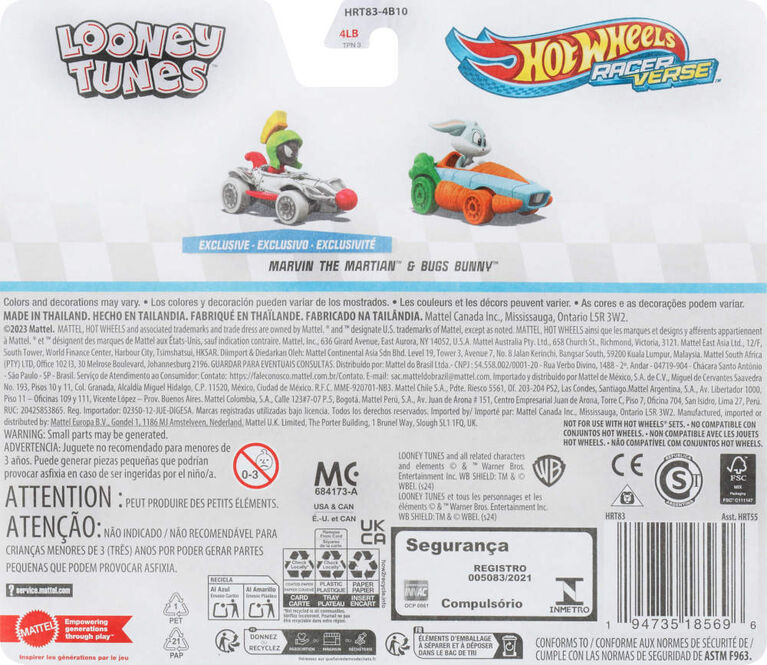 Hot Wheels RacerVerse Die-Cast Cars, Set of 2 Toy Vehicles with Character Drivers Optimized for RacerVerse Track (Styles May Vary)