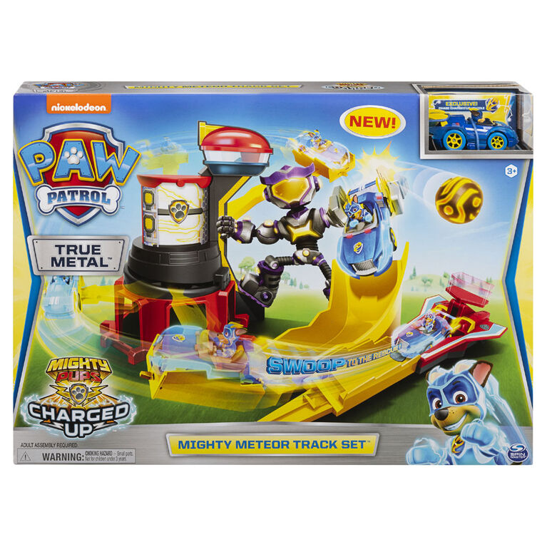 PAW Patrol, True Metal, Circuit Mighty Meteor Track Set en métal avec véhicule Chase exclusif, à l'échelle 1:55