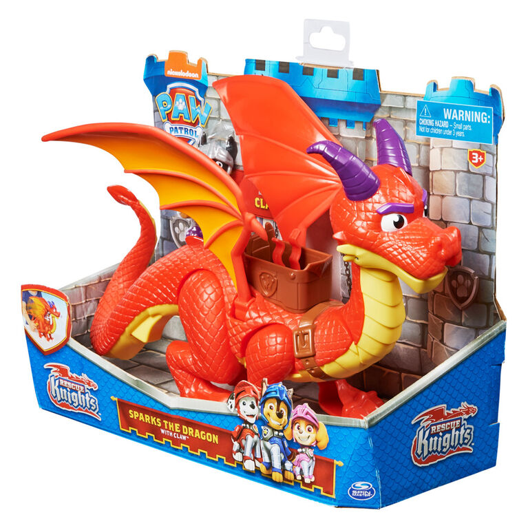 PAW Patrol, Rescue Knights Sparks the Dragon with Super Wings and Pup Claw Action Figures