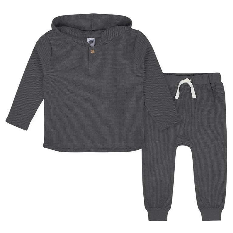 Gerber Childrenswear - 2-Piece Toddler Charcoal Waffle Knit Hoodie & Jogger Set 5T