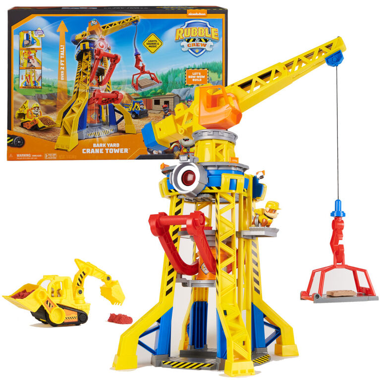 Rubble & Crew, Bark Yard Crane Tower Playset with Rubble Action Figure, Toy Bulldozer & Kinetic Build-It Play Sand